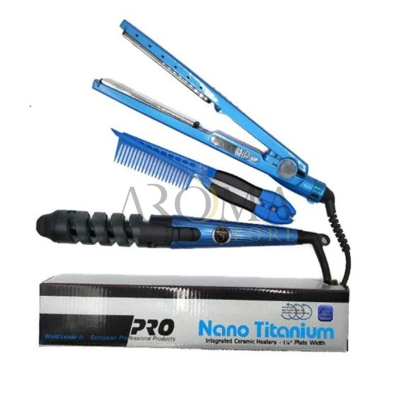 Escova Kit 3 em 1 Prancha + Modelador Cacheador + Pente Anti Estática