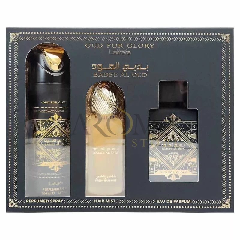 Kit Perfume Lattafa Badee al Oud 3pcs