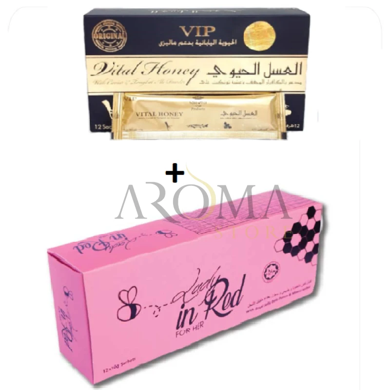 Mel estimulante KIT Vital Honey 12 Saches x 15GR Duplo Selo + Lady Feminino 12 Saches x 10GR